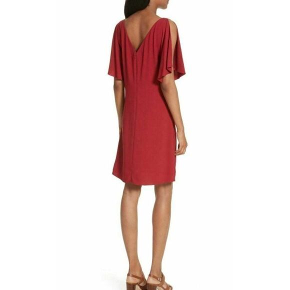 Theory Andzelika Rosina Crepe Slit Sleeve Shift Dress Red Size 10 Party Cocktail - Picture 2 of 8